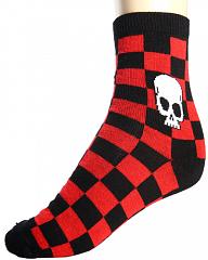 ModeS rood / zwart geblokte dames sokken met een doodskop