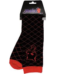 ModeS zwarte dames knie kousen met rode ruiten motief en een kattenkop 3