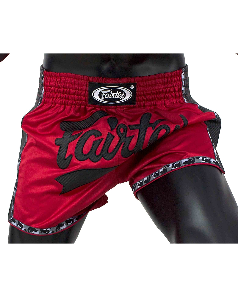 Fairtex BS1703 muay thai shorts Red/Black Satin 1