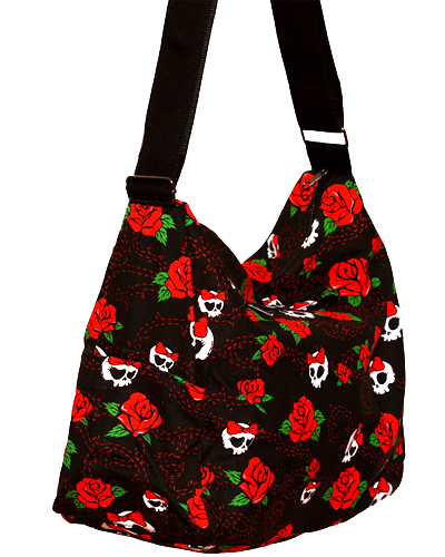 ModeS Schultertasche mit Totenköpfen und Rosen