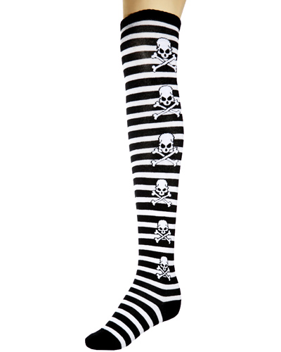 ModeS Girlie black / white ringers overknees with skulls