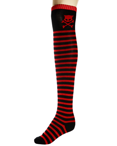 ModeS Girlie black / red ringers overknees with cat-skulls