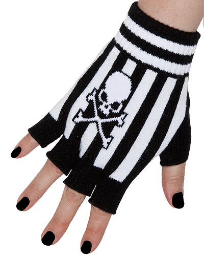 ModeS Damen fingerlose Handschuhe gestreift und mit Totenkopf