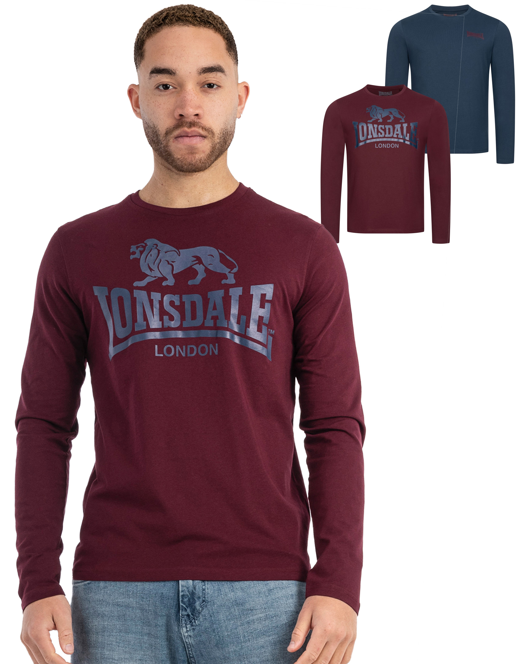Lonsdale regulär fit langarm T-Shirts Ayrshire im Doppelpack