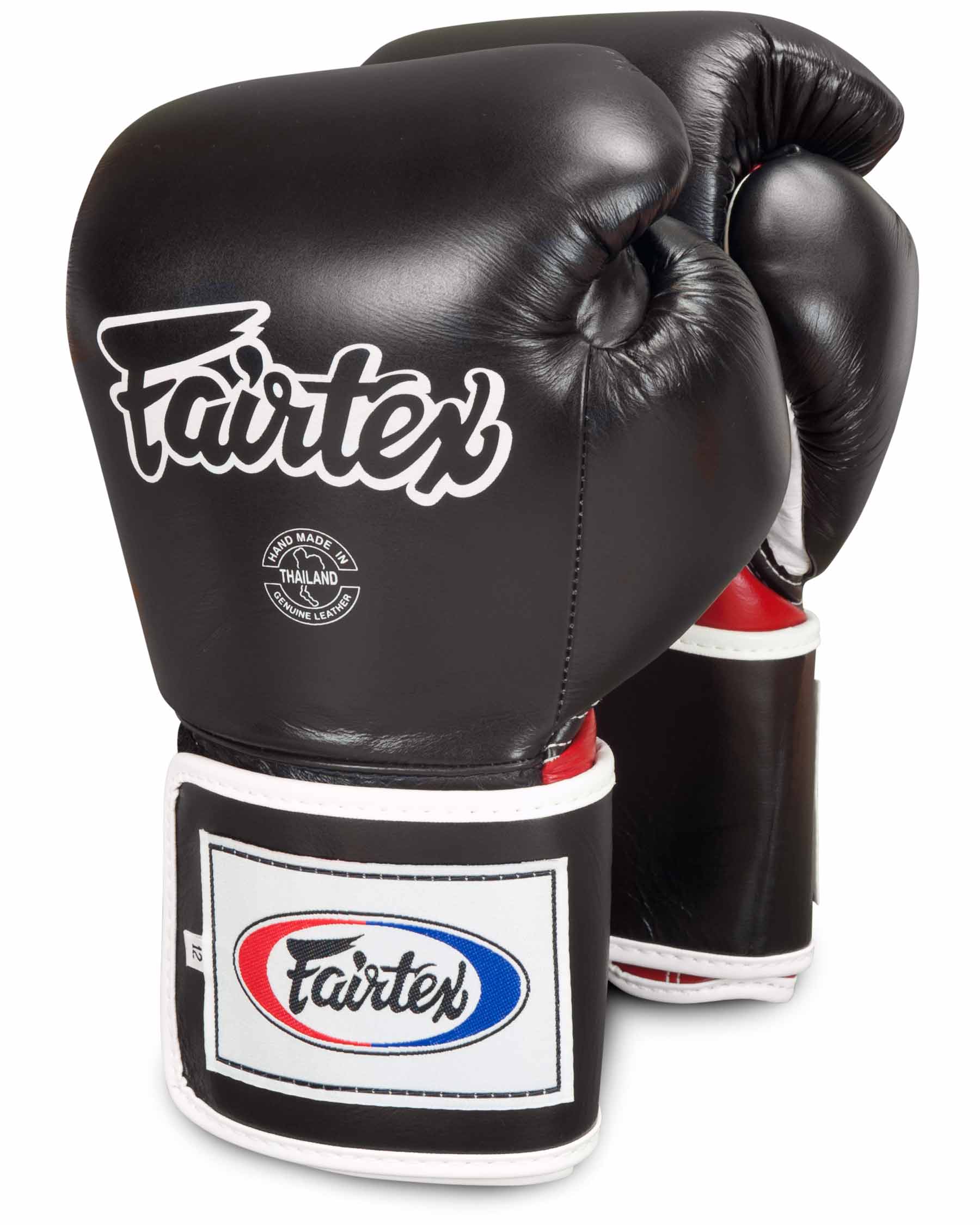 Fairtex Fairtex Leather Training Boxing Gloves Muay Thai Kickboxing Black Red White 12oz 