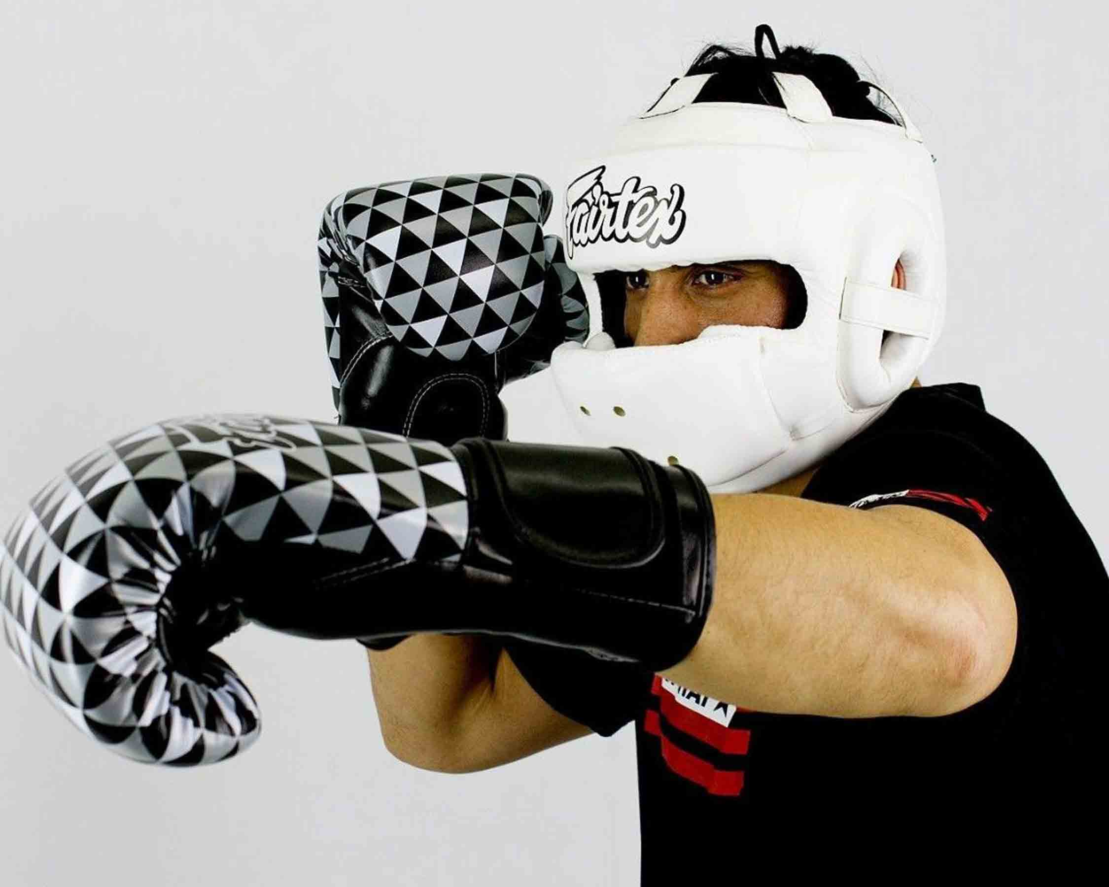 Fairtex Fairtex HG13 Leather Full Face Head Guard Muay Thai Kick Boxing Sparring Helmet 