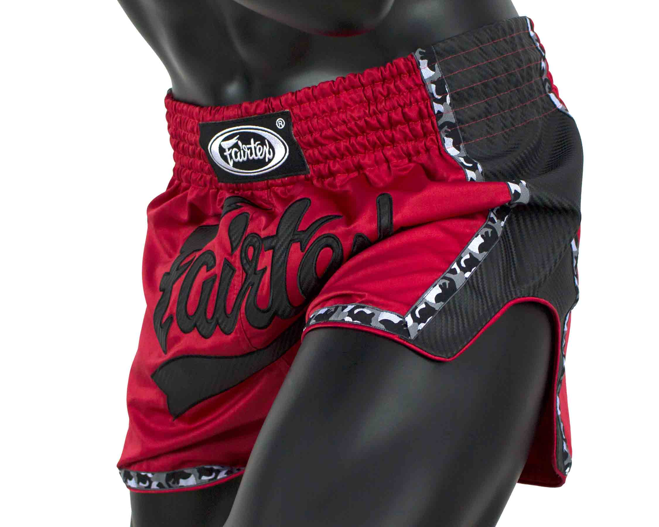 Fairtex BS1703 Satin Shorts Boxing Muay Thai Red Black Slim Cut Trunks MMA K1 