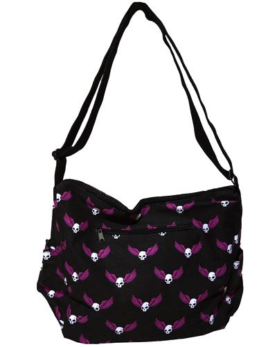 ModeS Schultertasche mit geflügelten Totenköpfen
