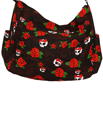 ModeS Schultertasche mit Totenköpfen und Rosen