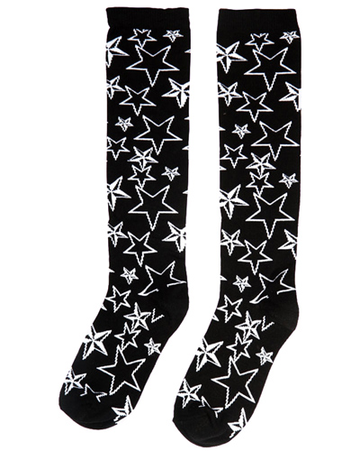ModeS black Girlie knee socks with stars 2