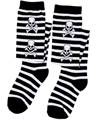 ModeS Girlie black / white ringers overknees with skulls 2