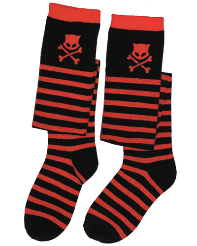 ModeS Girlie black / red ringers overknees with cat-skulls 2