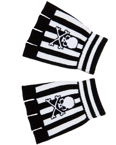 ModeS Girlie fingerless gloves striped and with skull 2