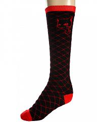 ModeS black Girlie knee socks with red check pattern and a cat