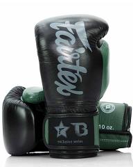 Fairtex X Booster BGVB2 leather boxing gloves in black/olive gre