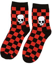 ModeS rood / zwart geblokte dames sokken met een doodskop 2