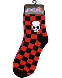 ModeS Sweet Girlie red / black checkered socks with skull 3