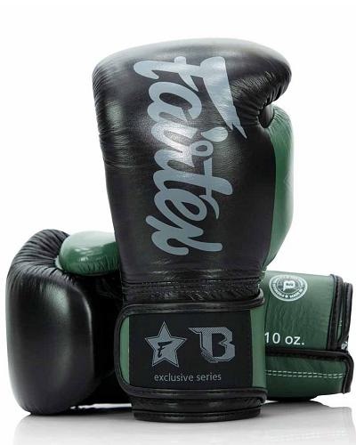 Fairtex X Booster BGVB2 leather boxing gloves in black/olive green 1