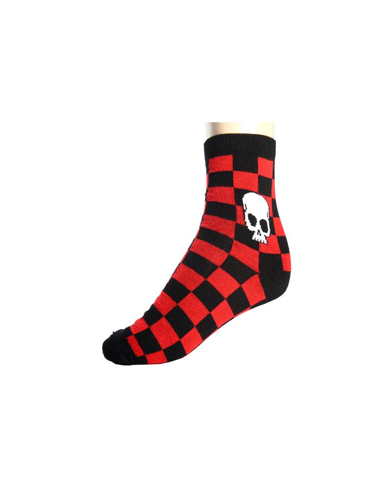 ModeS Damensocken rot / schwarz geblockt mit Totenkopf 1