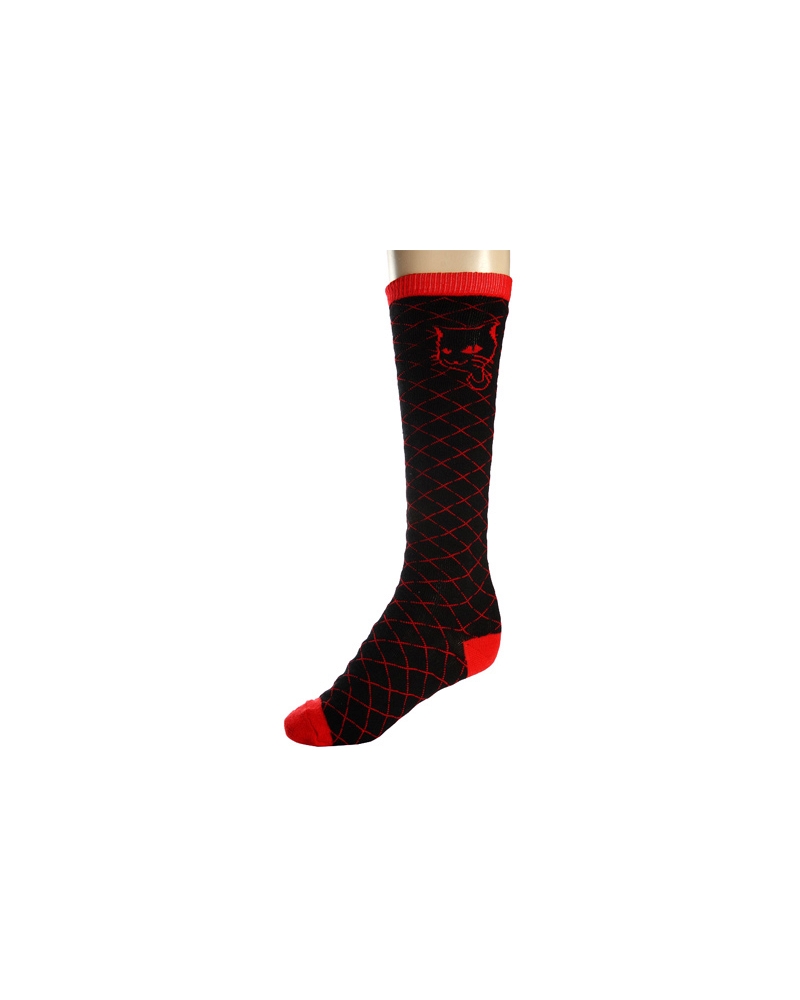 ModeS black Girlie knee socks with red check pattern and a cat 1