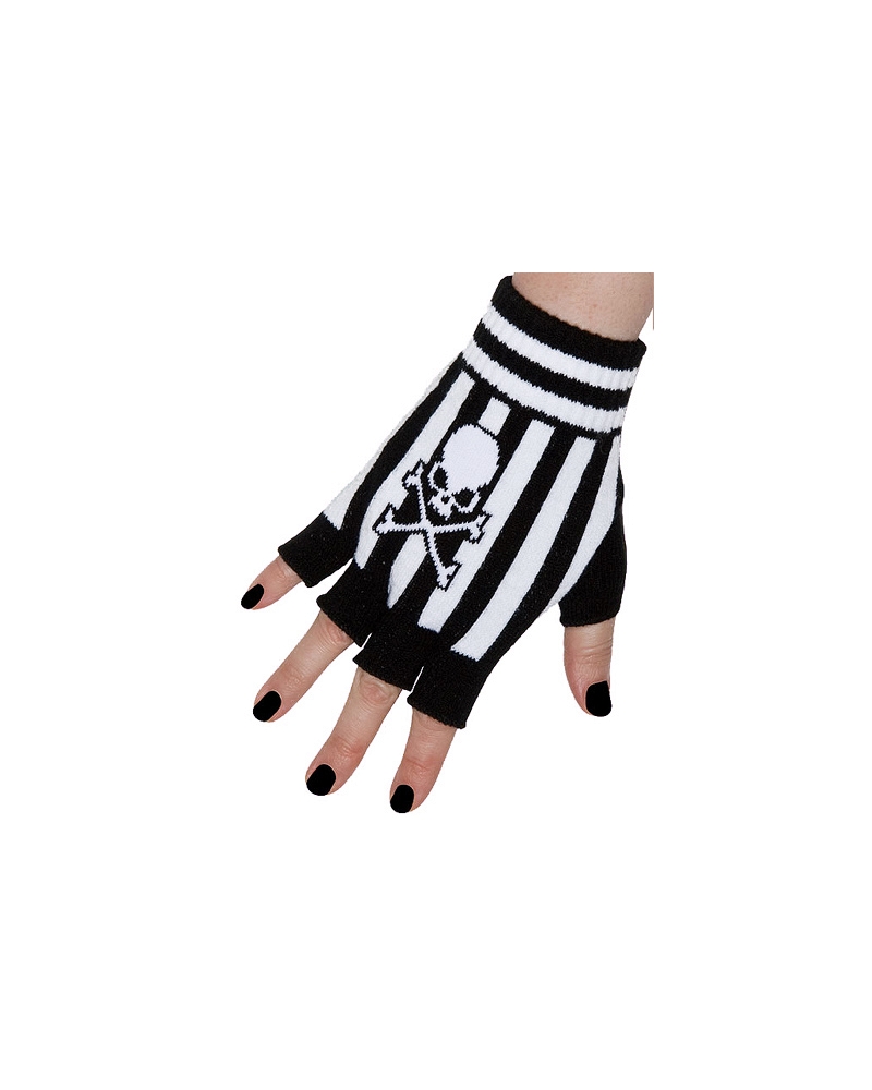 ModeS Damen fingerlose Handschuhe gestreift und mit Totenkopf 1