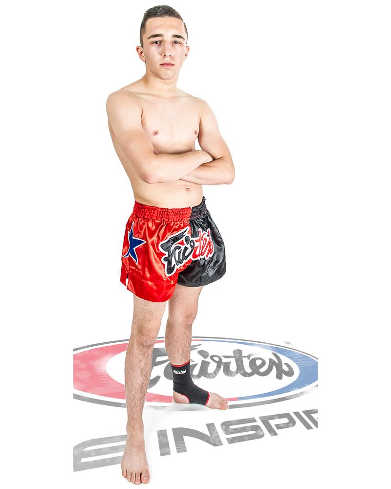 Fairtex Muay Thai Short Red & Black Satin 2