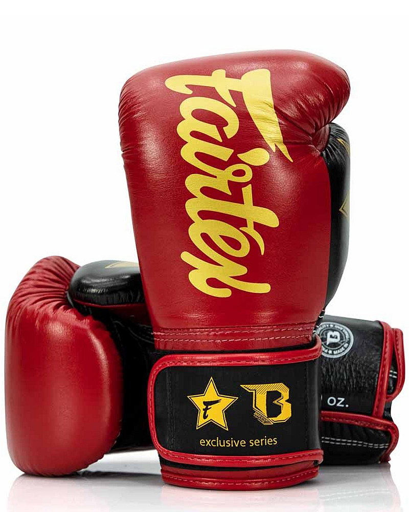 Fairtex X Booster BGVB2 leather boxing gloves in red/black/gold 1
