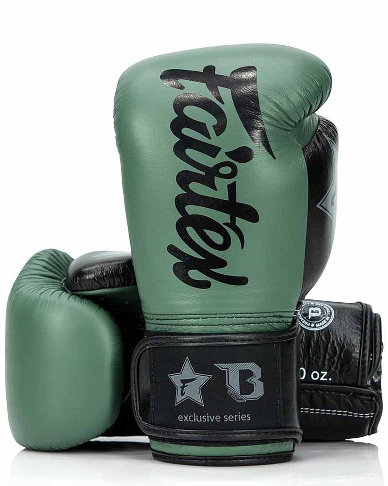 Fairtex X Booster BGVB2 leather boxing gloves in olive green/bla 1